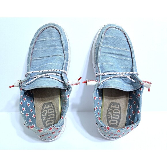 Hey Dude Women’s Size 9 Wendy Patriotic Denim Star Shoes USA Red White Blue 4th - Picture 8 of 10